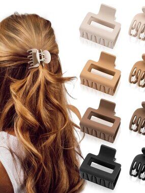 Matte Hair Clips for Women and Girls - Rectangle and Double Row Small Claw Clips